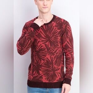 Scotch & Soda Men's Red Fern Tropical Textured Crewneck Sweater